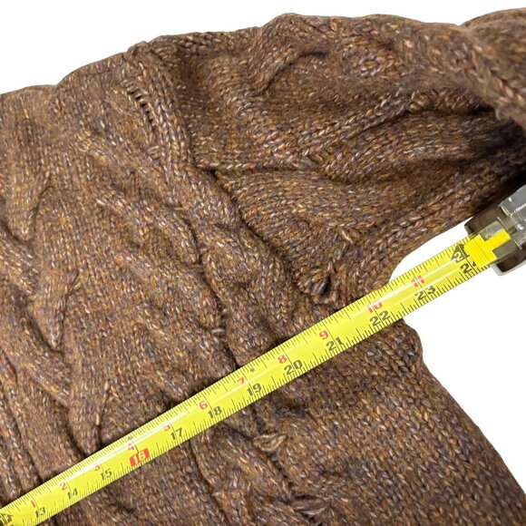 Long Brown Cable Knit Sweater Coat/Duster with Fringe Hem - Picture 3 of 9